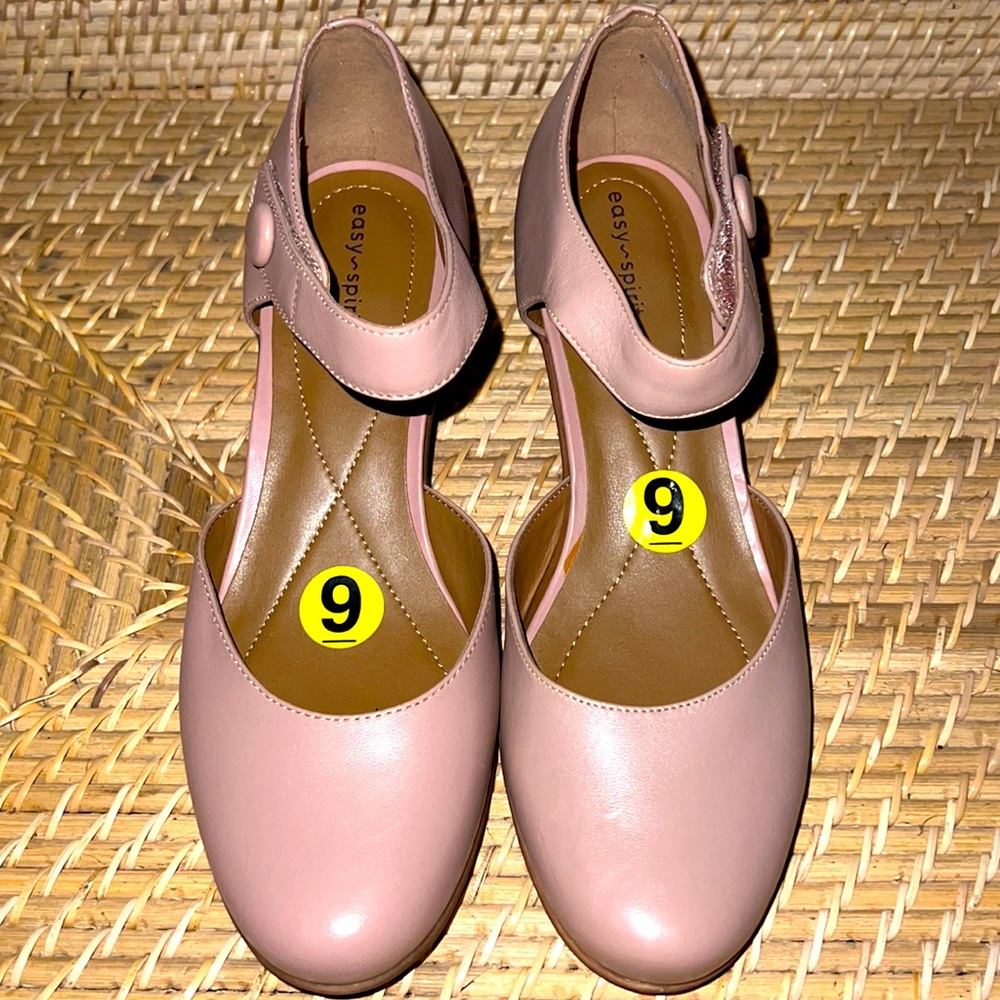 EASY SPIRIT Womens Brown Button Clarice Toe Block Heel Leather Pumps 9M